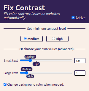 UI screenshot of Fix Contrast extension
